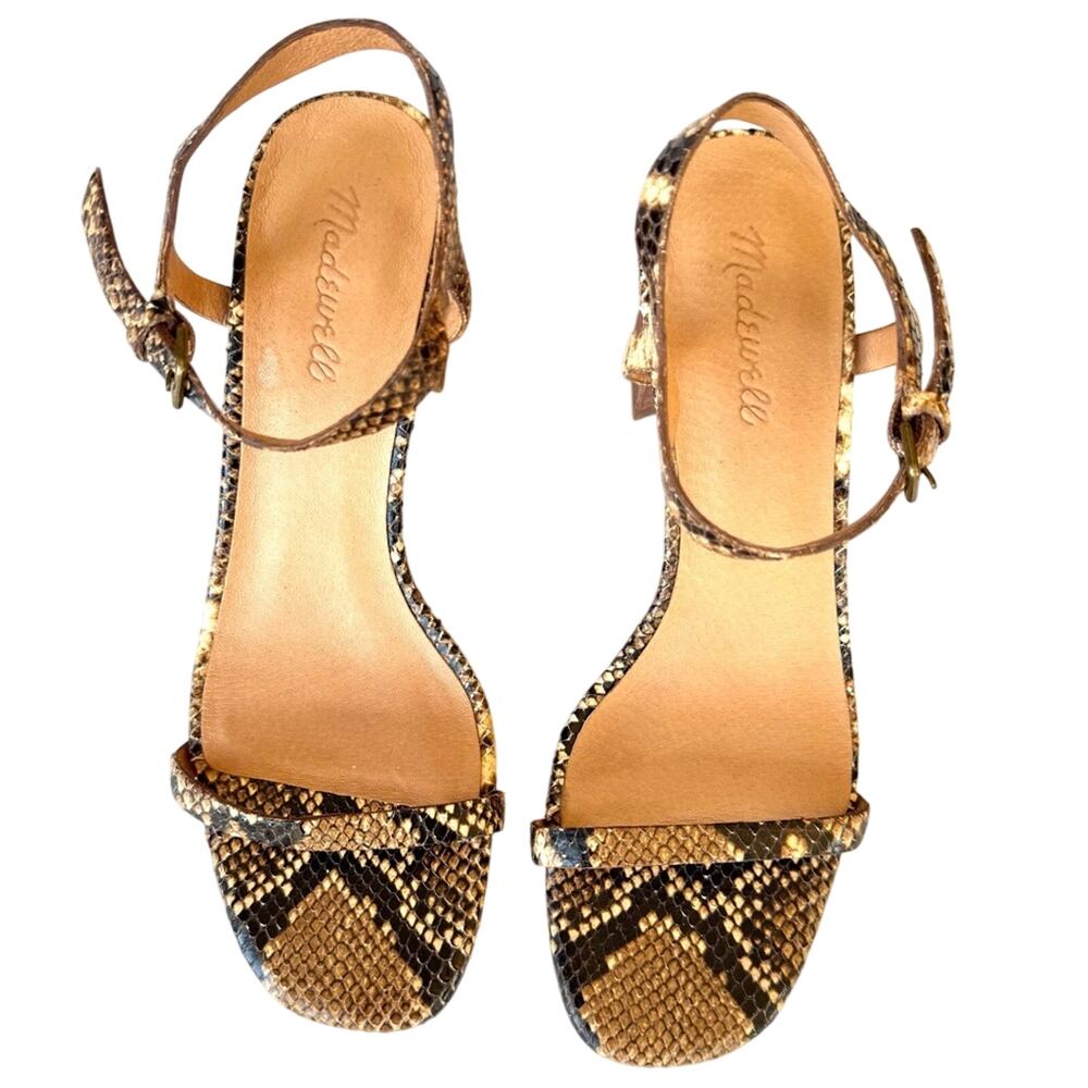 Madewell The Hollie Ankle Strap Block Heel Sandal Size 8 Snake Print Leather